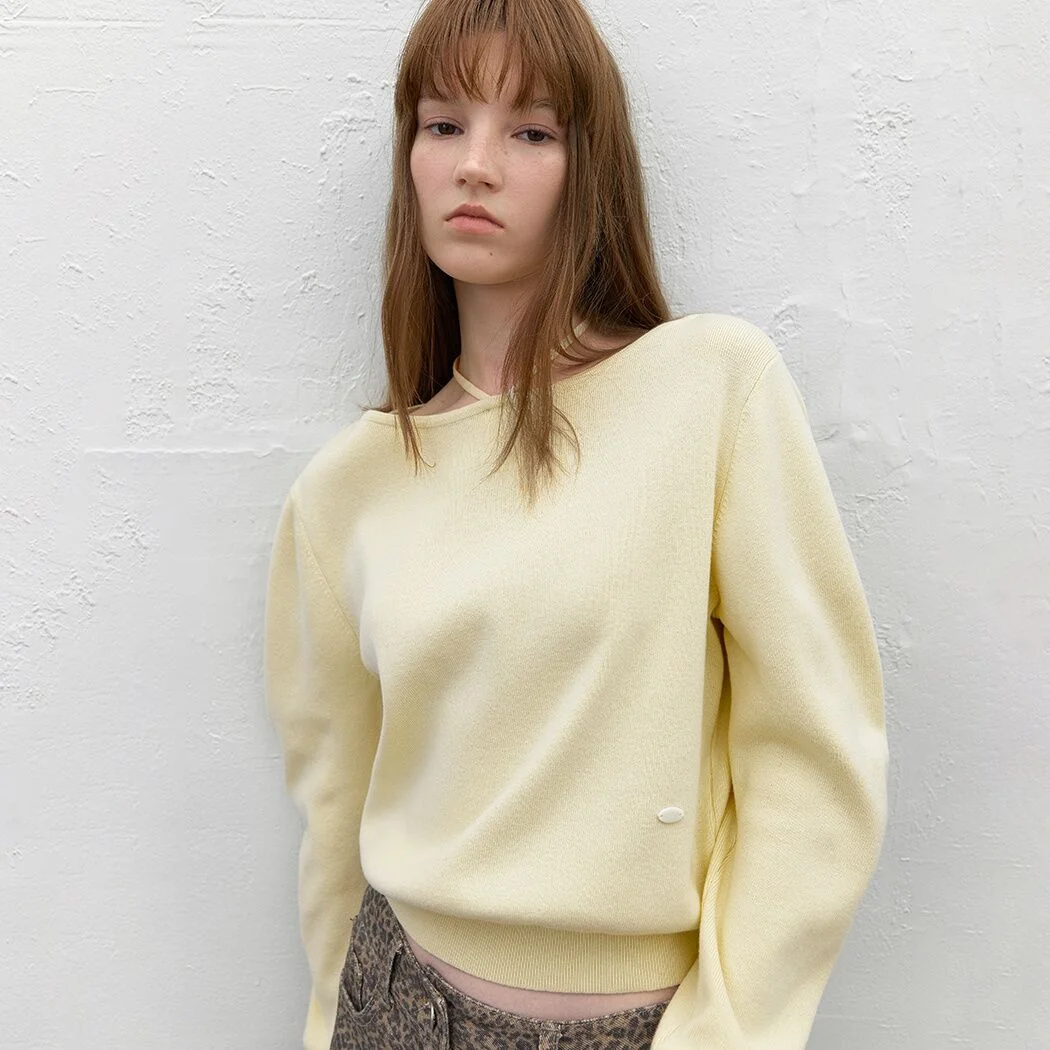STRING BOAT NECK VOLUME KNIT S (T-7178)