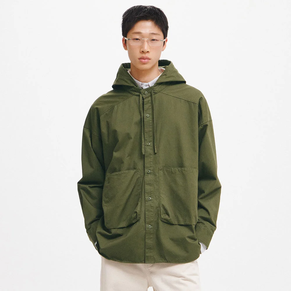 UNISEX 兩穿 口袋 寬鬆版型 連帽襯衫 / GF3UJK012
