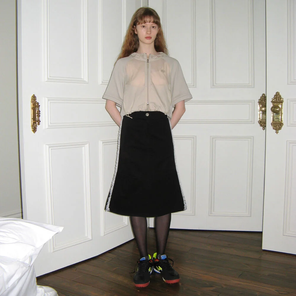 Side Frill Midi Skirt (Black)