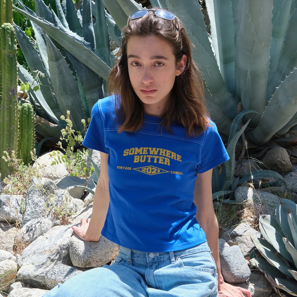 Stitch Square Logo Top - Cobalt Blue