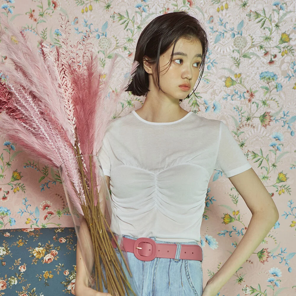 Shirring Top Layered T-Shirt (Ivory)