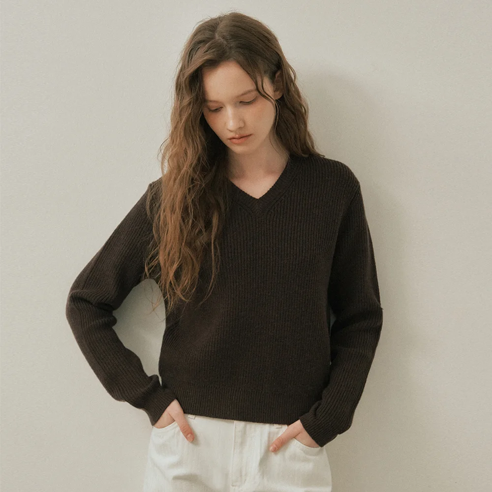 Blooming Hachi V-neck Knit_BROWN(WC25-KN52)