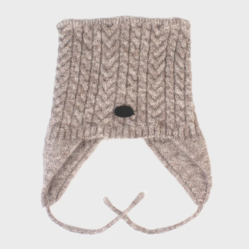 Wool Twist Cat Gray Earflap Hat 貓耳帽