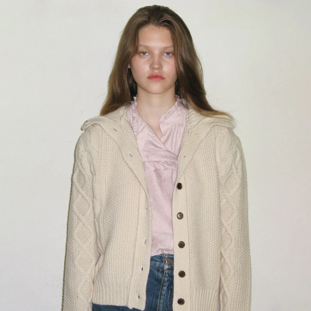 Cable Collar Cardigan (Ivory)