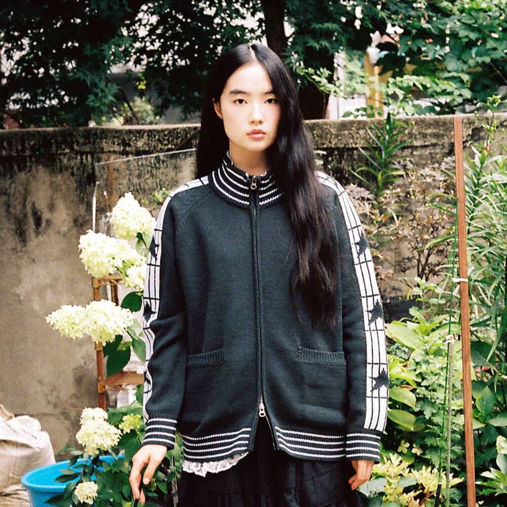 STAR TRACK KNIT ZIP UP_CHARCOAL(IK2FFMK684A)