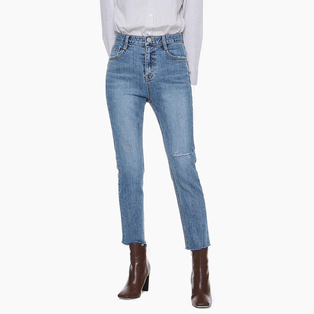 LW020 DAMAGE SLIM STRAIGHT DENIM