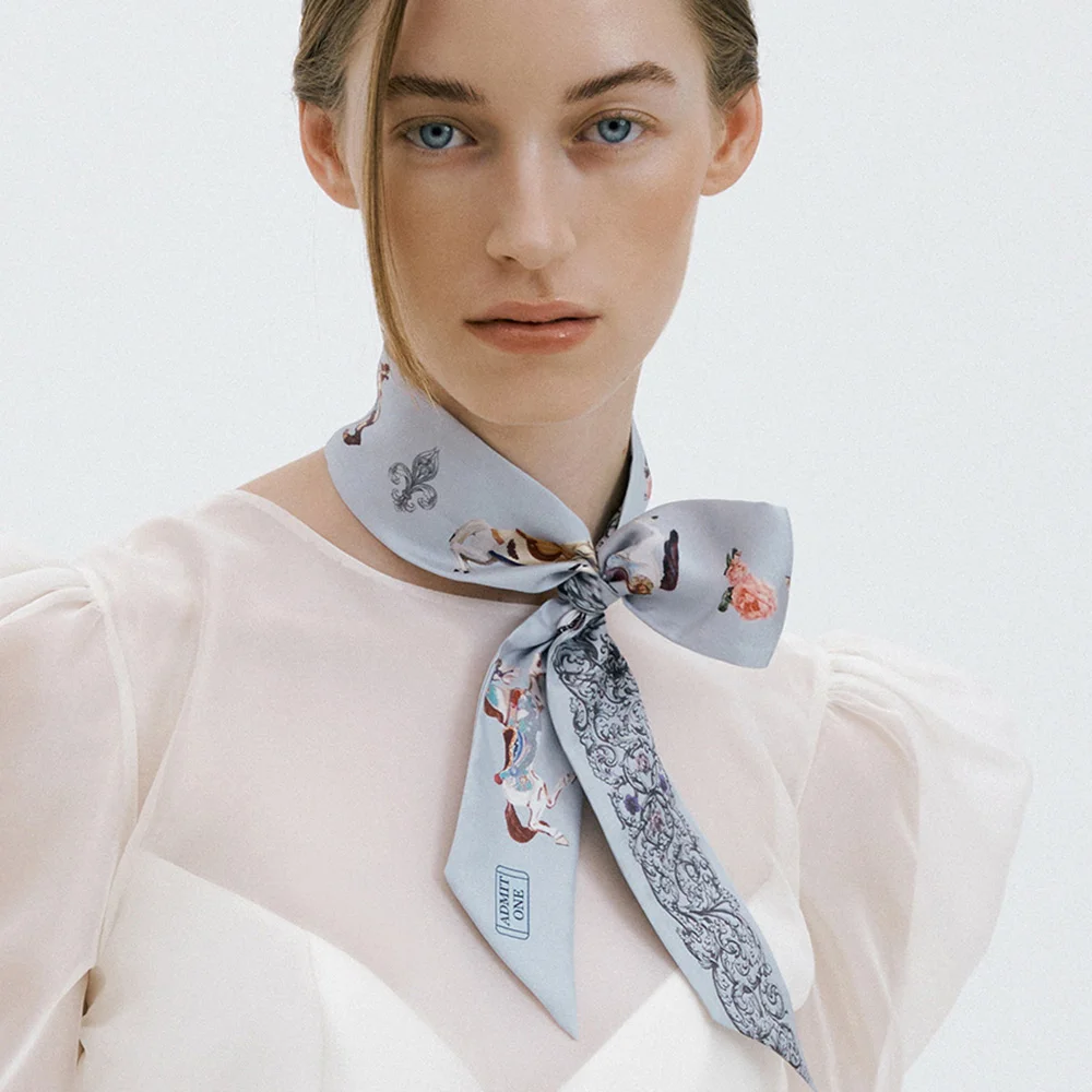 Merry-go-round-Dove Grey Long Twilly Silk Scarf