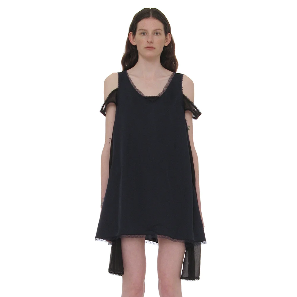 ASYMMETRIC LACE TRIM SLIP DRESS_NAVY