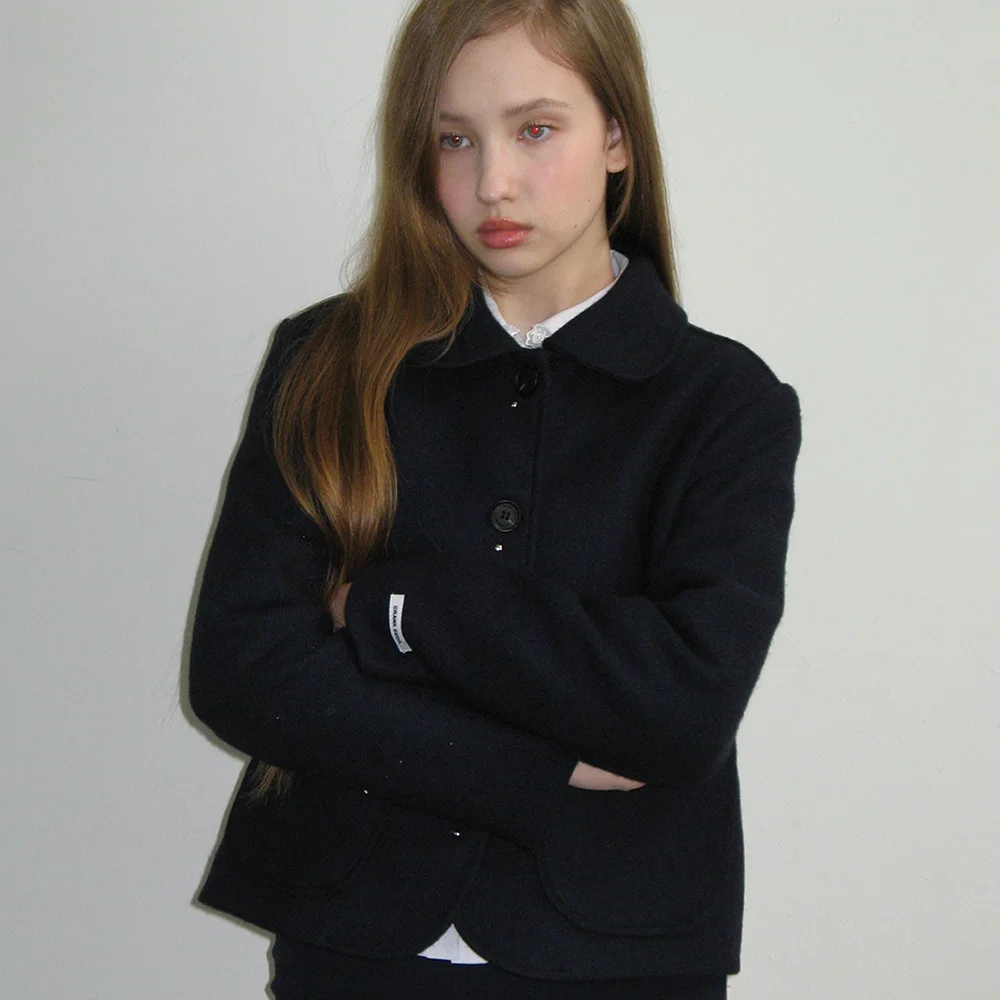 STUD WOOL SHORT COAT_NAVY