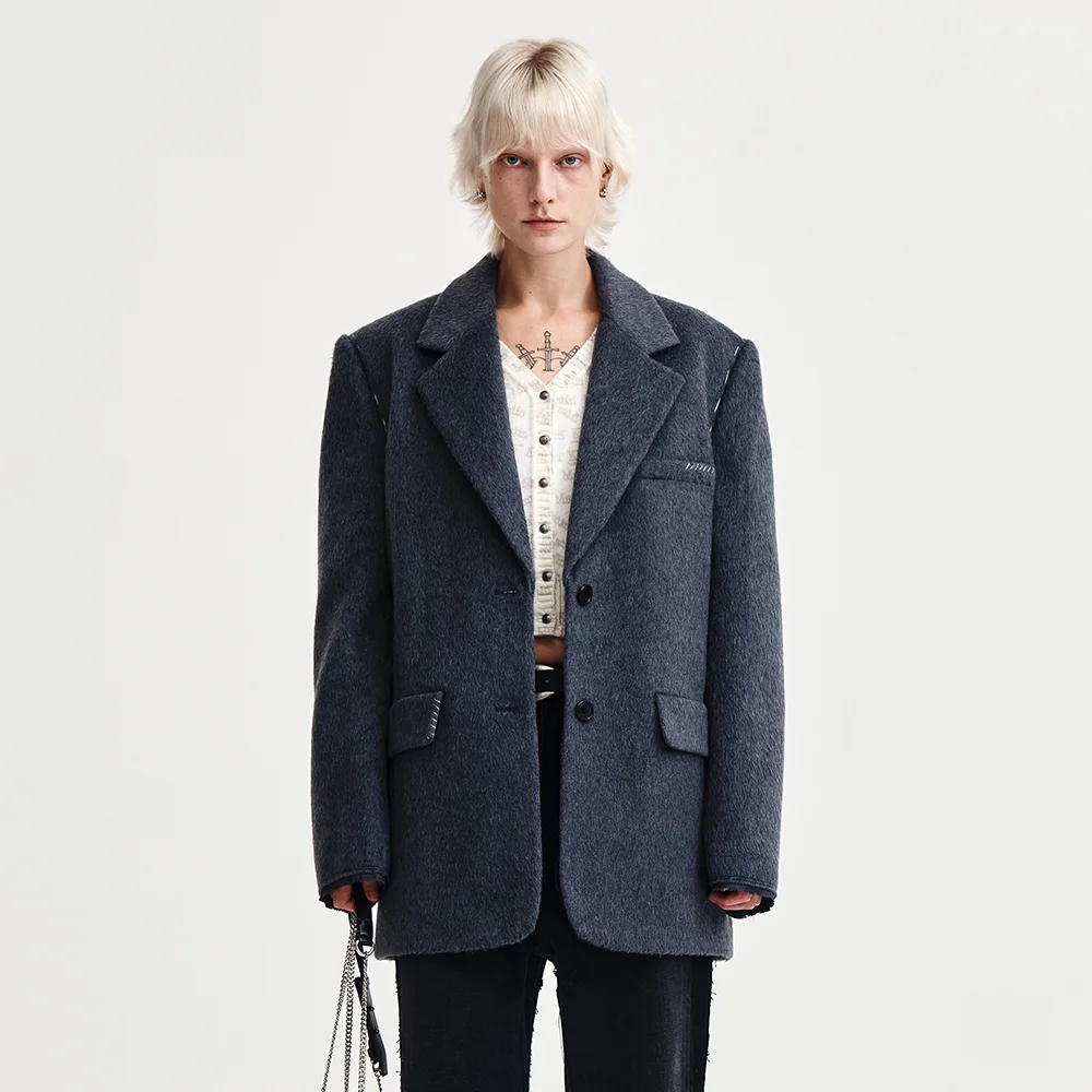 HAIRY OVERFIT STITCH SINGLE JACKET IN GREY