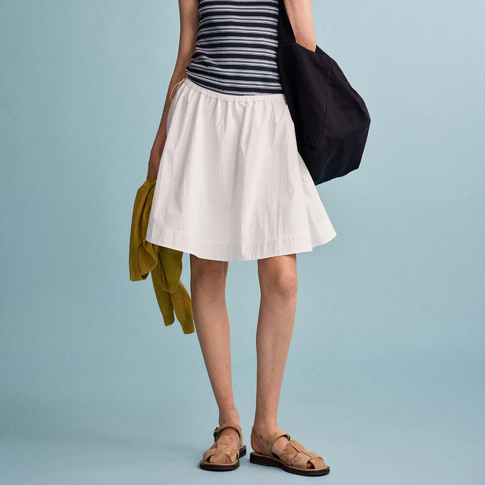 微風 褶皺 迷你 半身裙_off white