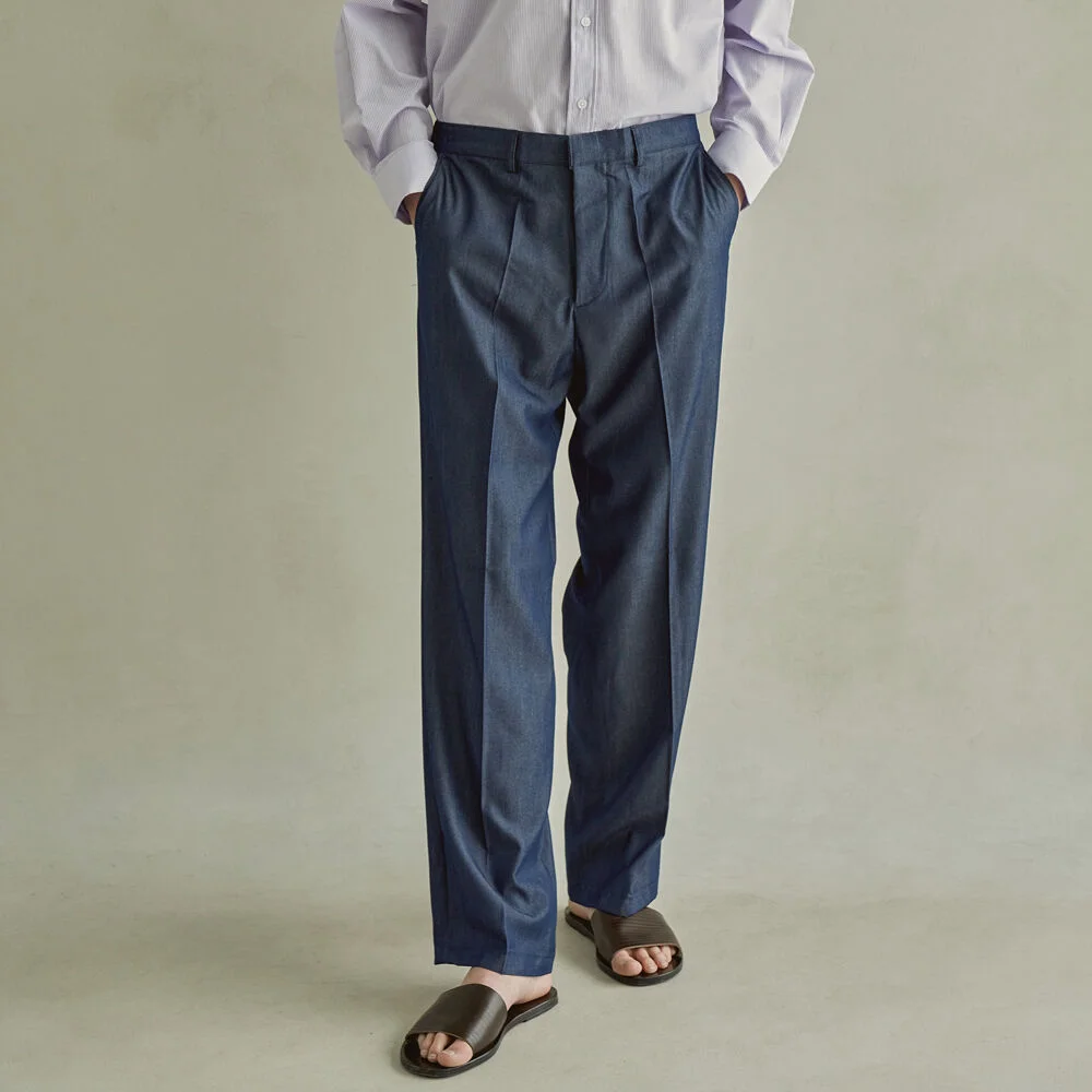 UNISEX DENIM LIGHT LONG SLACKS_DEEP BLUE