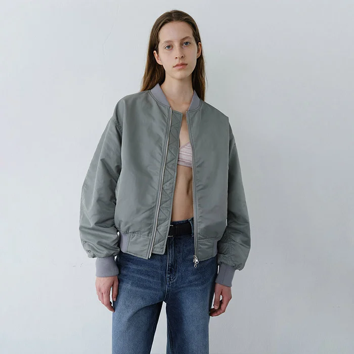 SHIRRING BOMBER JUMPER - KHAKI
