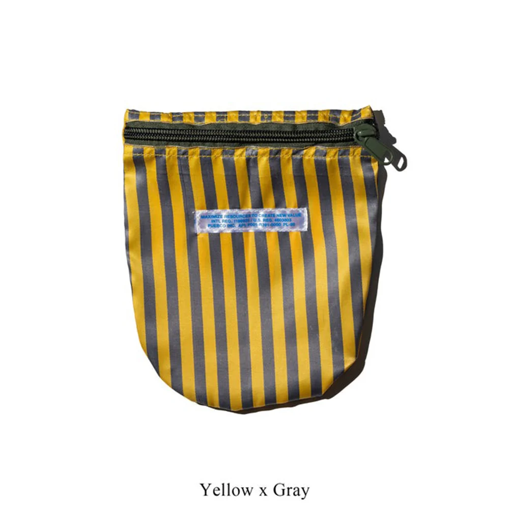 SCHOOL TIE FABRIC SEMICIRCLE POUCH / Yellow x Gray