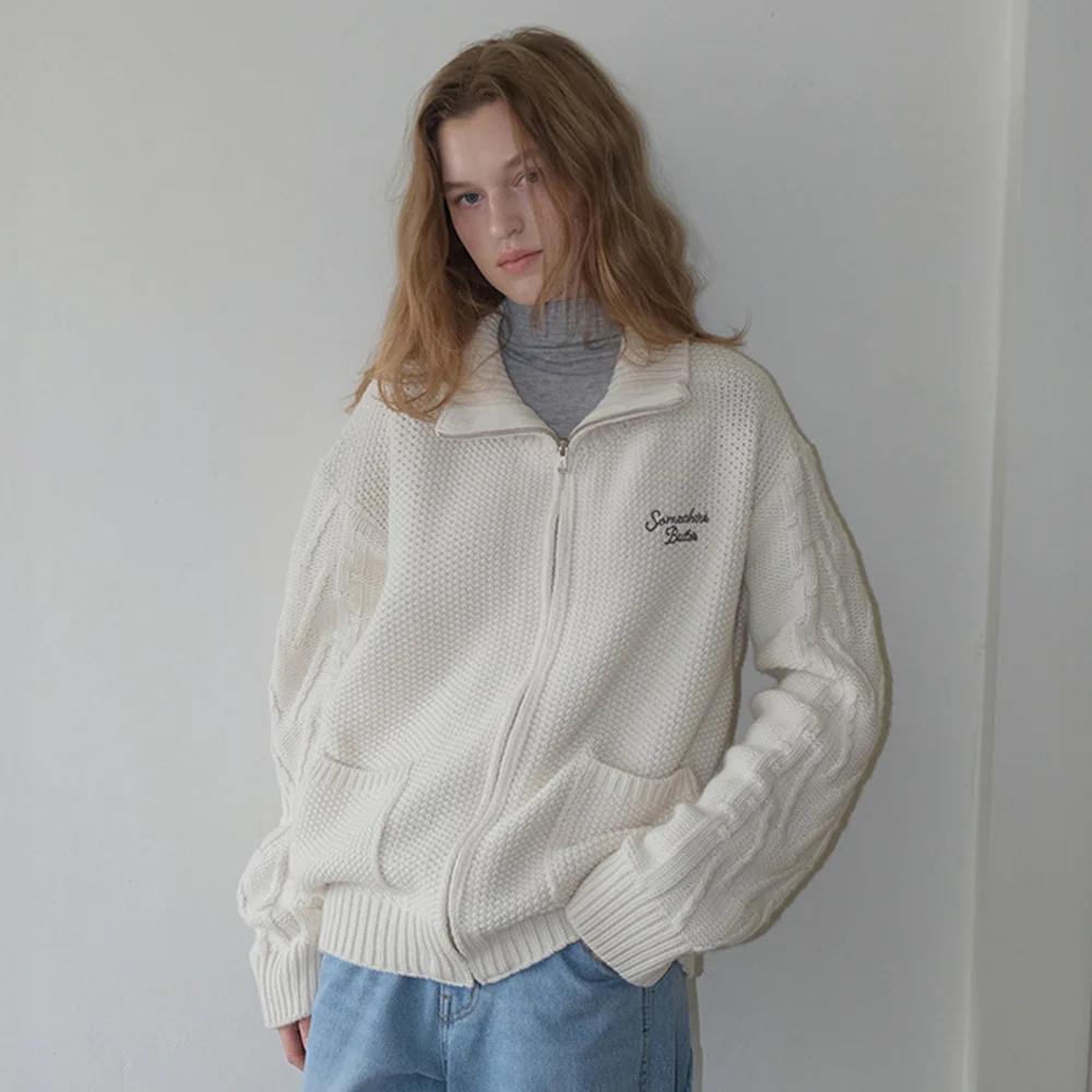 Pocket Wool Knit Zip-up - Ivory