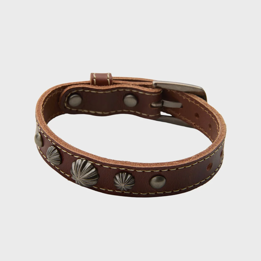 Cow Leather Stud Bracelet Brown