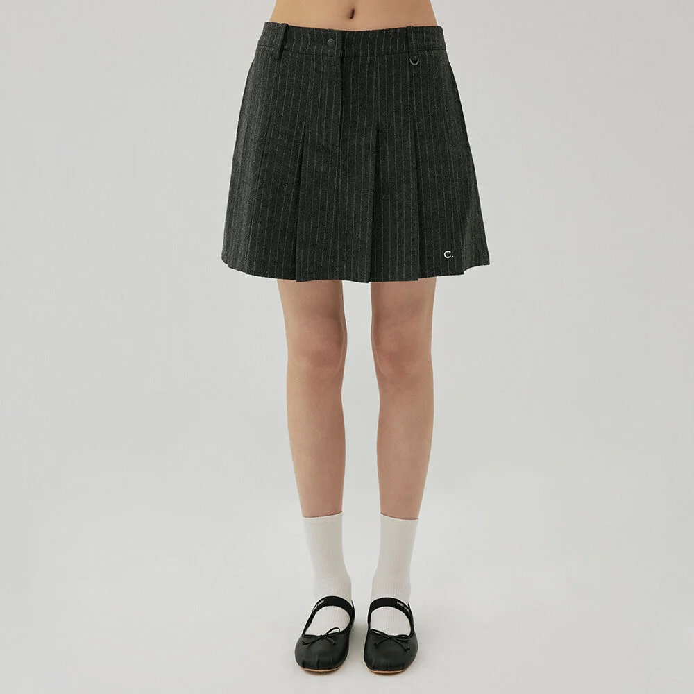 Stripe Pleated Skirt (Charcoal)