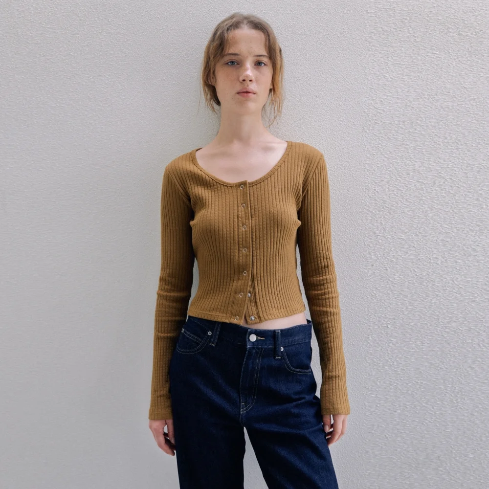 SOFT RIB JERSEY CARDIGAN MUSTARD