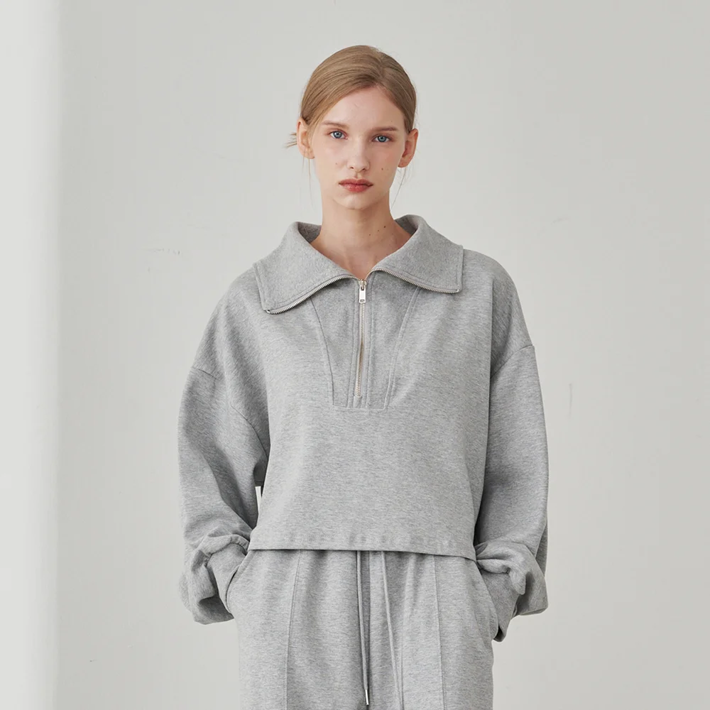 Collar Zip up T-Shirts - M. Gray