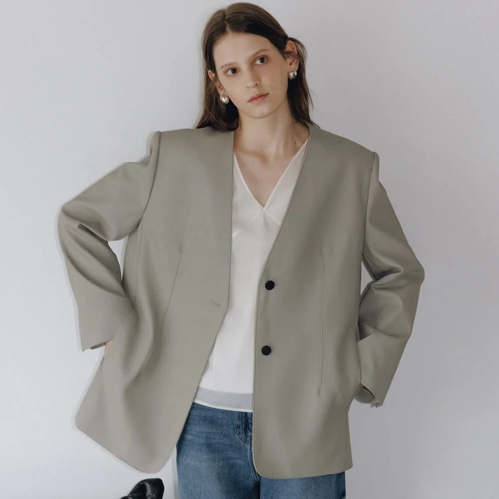 Collarless Faux Leather Jacket SL6SJ620-42