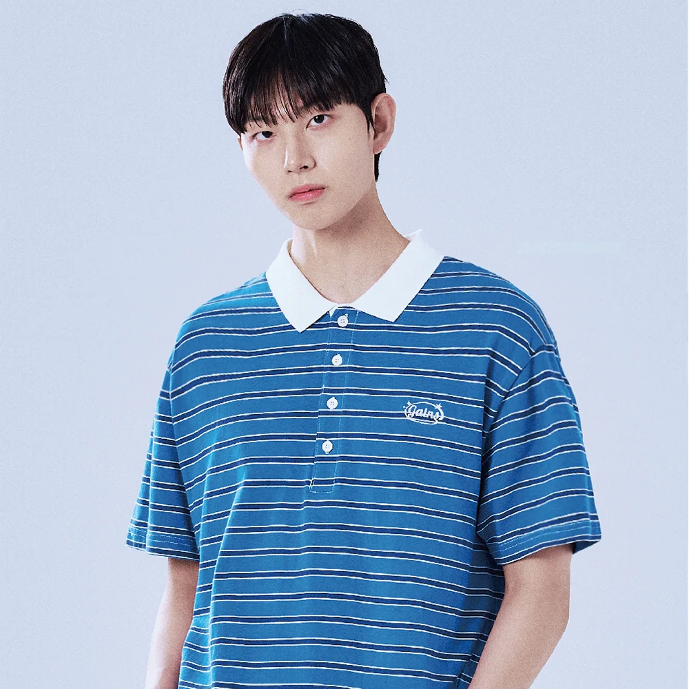 圓形 Star Logo 條紋 Polo T恤_藍色
