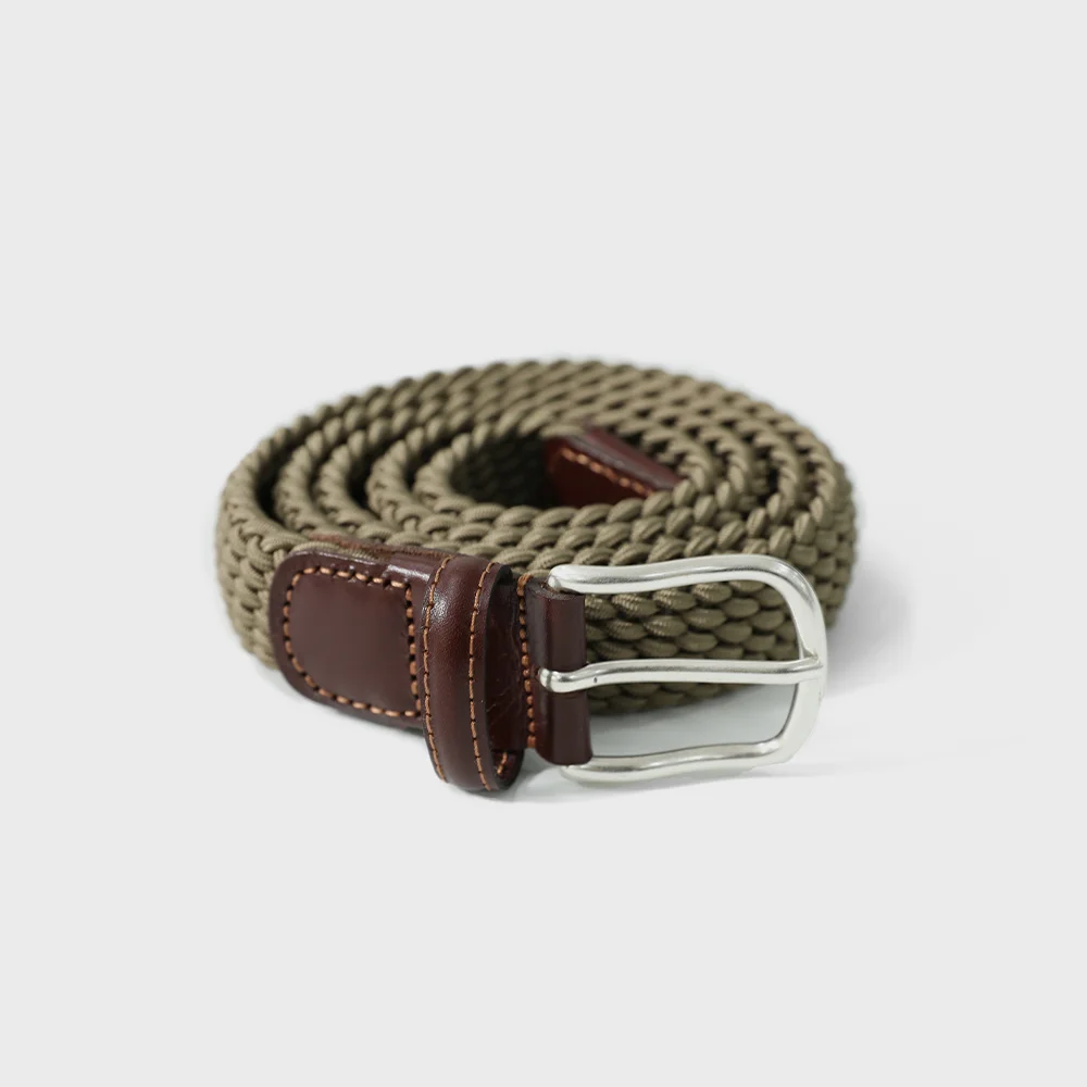 Peninsula Elastic Braided Leather Belt Olive