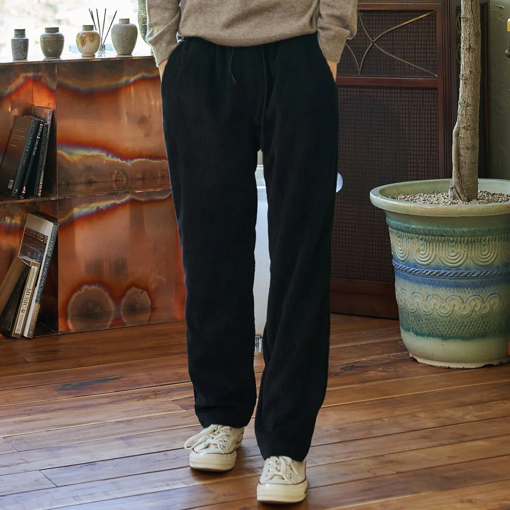 warm pleats banding pants _black_男女通用