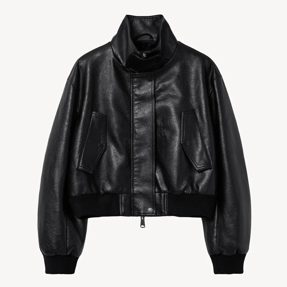 9212 水洗 皮革 短身外套 夾克 (BLACK)