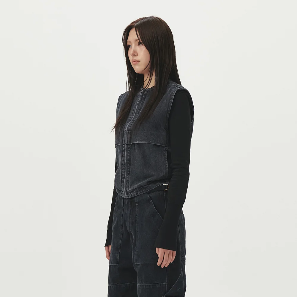 WASHING DENIN VEST (BLACK)