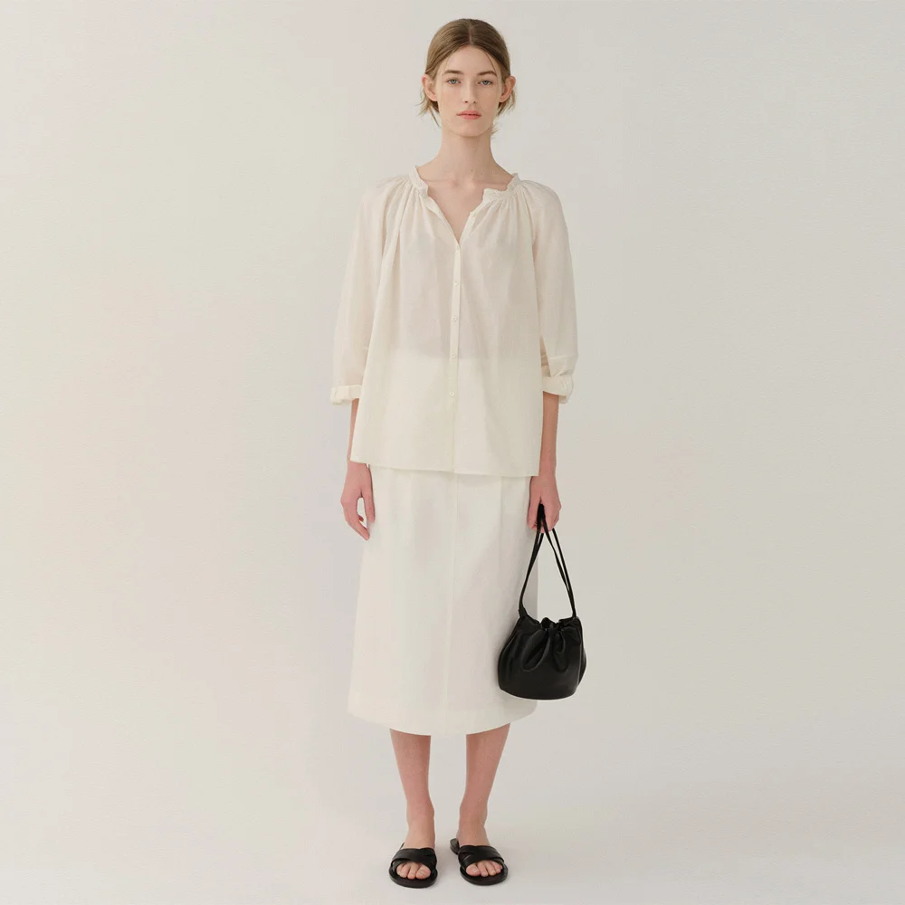 Gather Cotton Blouse Ivory