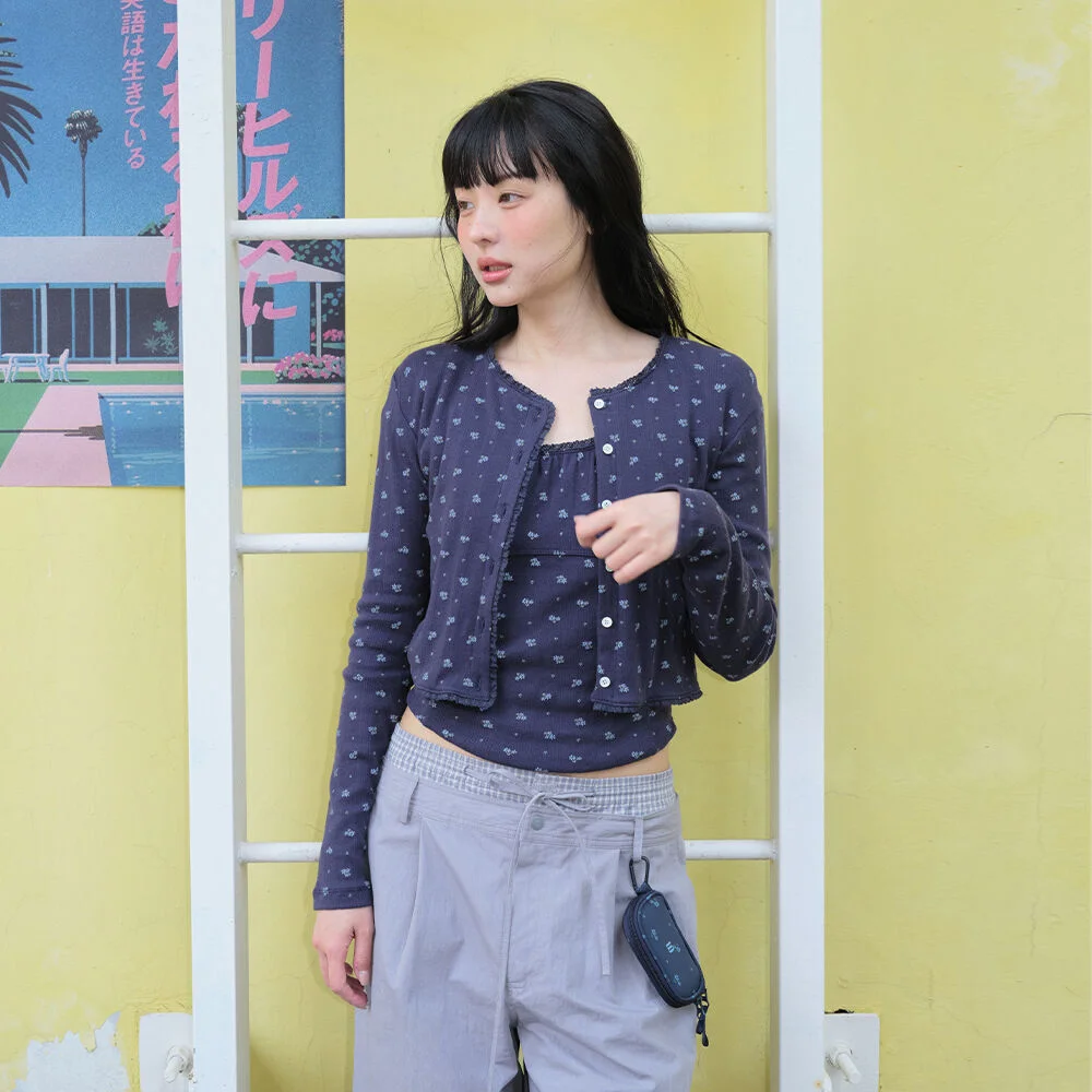GRVB_FLOWER MINI POUCH (NAVY)