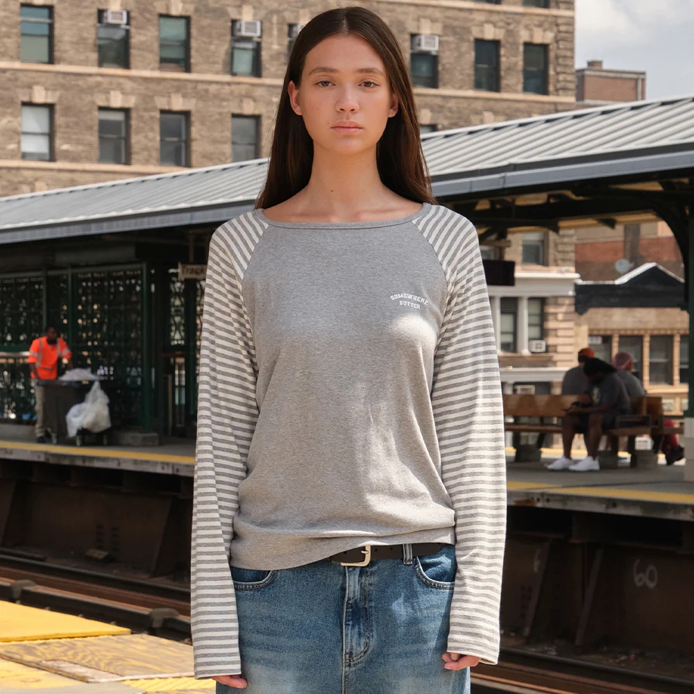 Dale Stripe Raglan Top - Grey