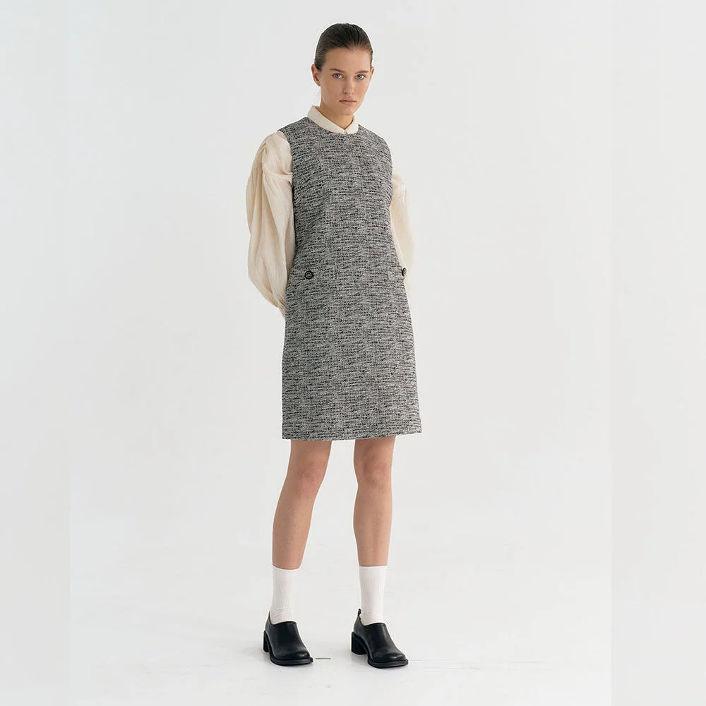 Textured Wool Tweed Midi Dress