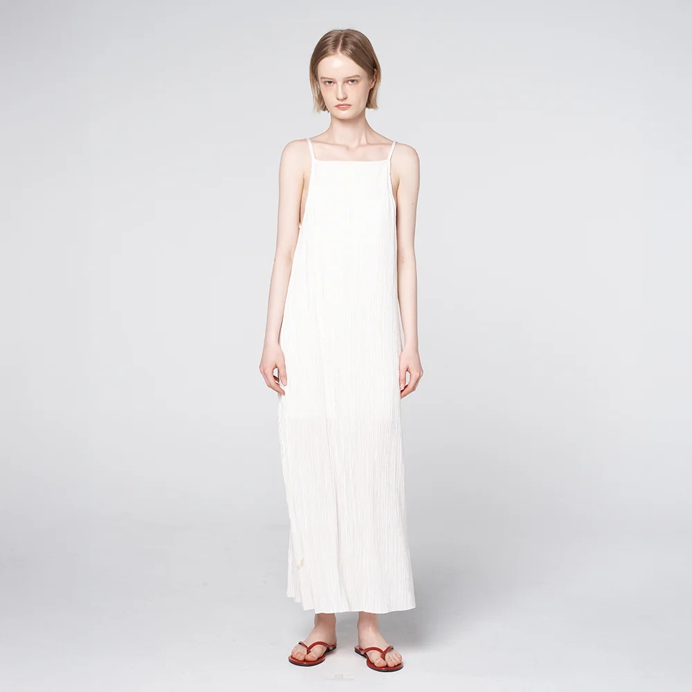 Pleated Slip Long Dress White