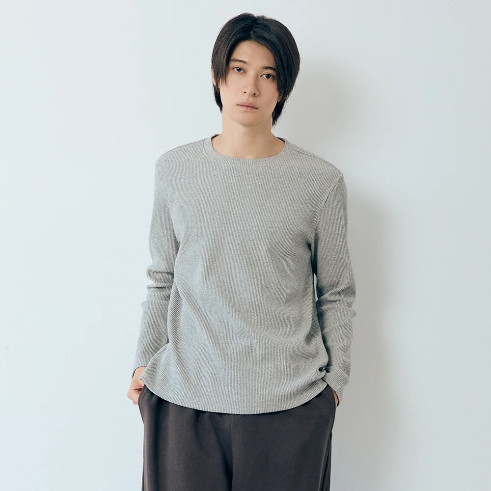 羅紋 圓領 長袖 T恤 Melange Gray