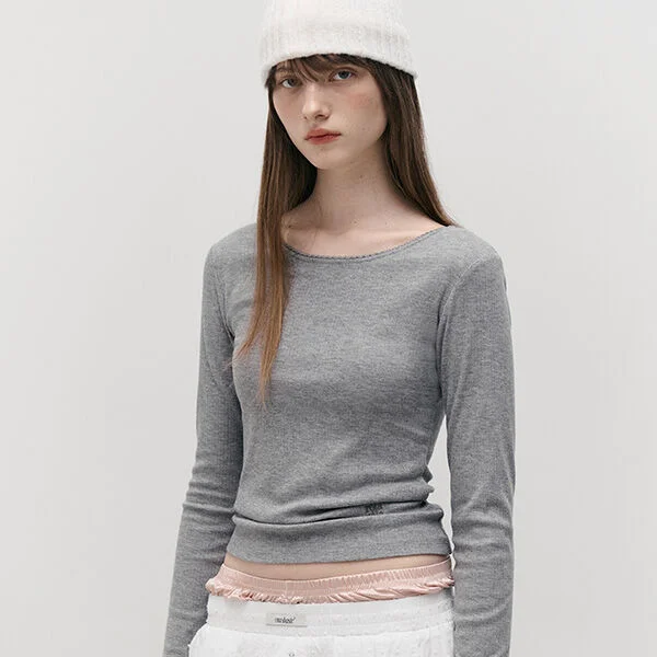 NUBASIC LACE ROUND NECK SLIM T-SHIRT GRAY