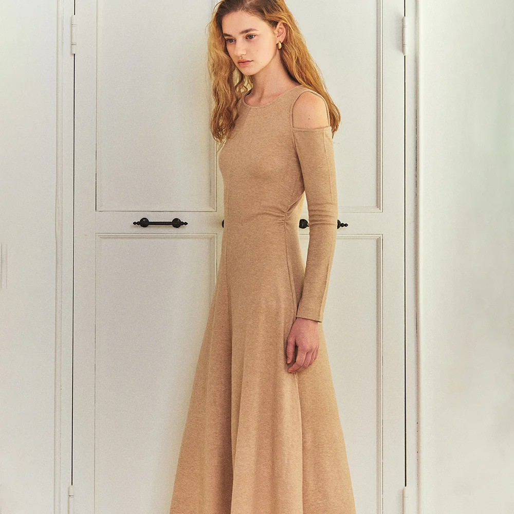 Yves off-shoulder midi dress (camel)