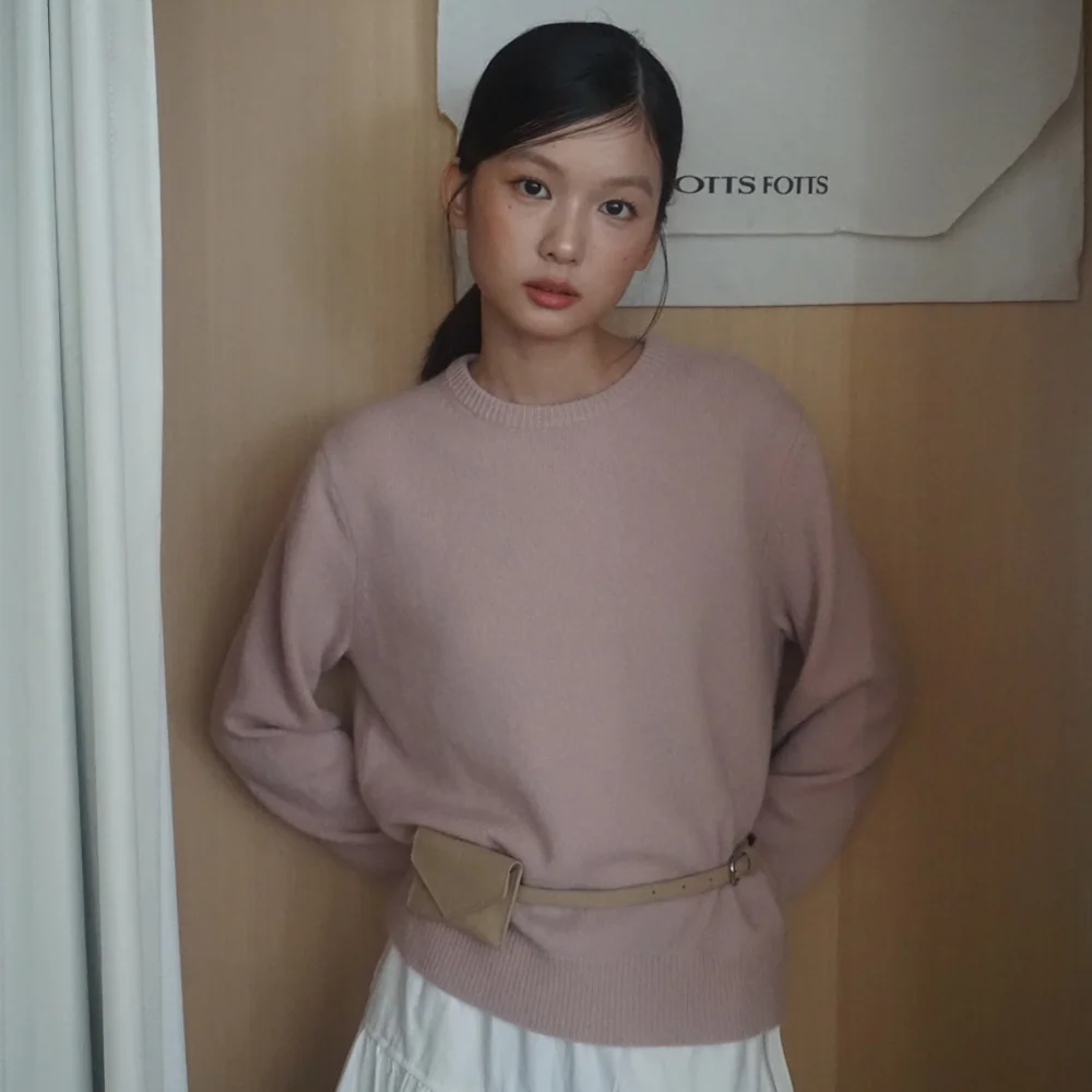 (woman) 柔軟 羊毛 圓領 針織衫_Pink