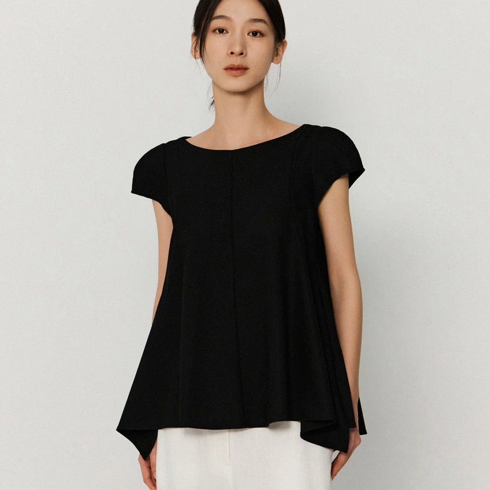 boat neck overlap blouse_black (2 SIZE)