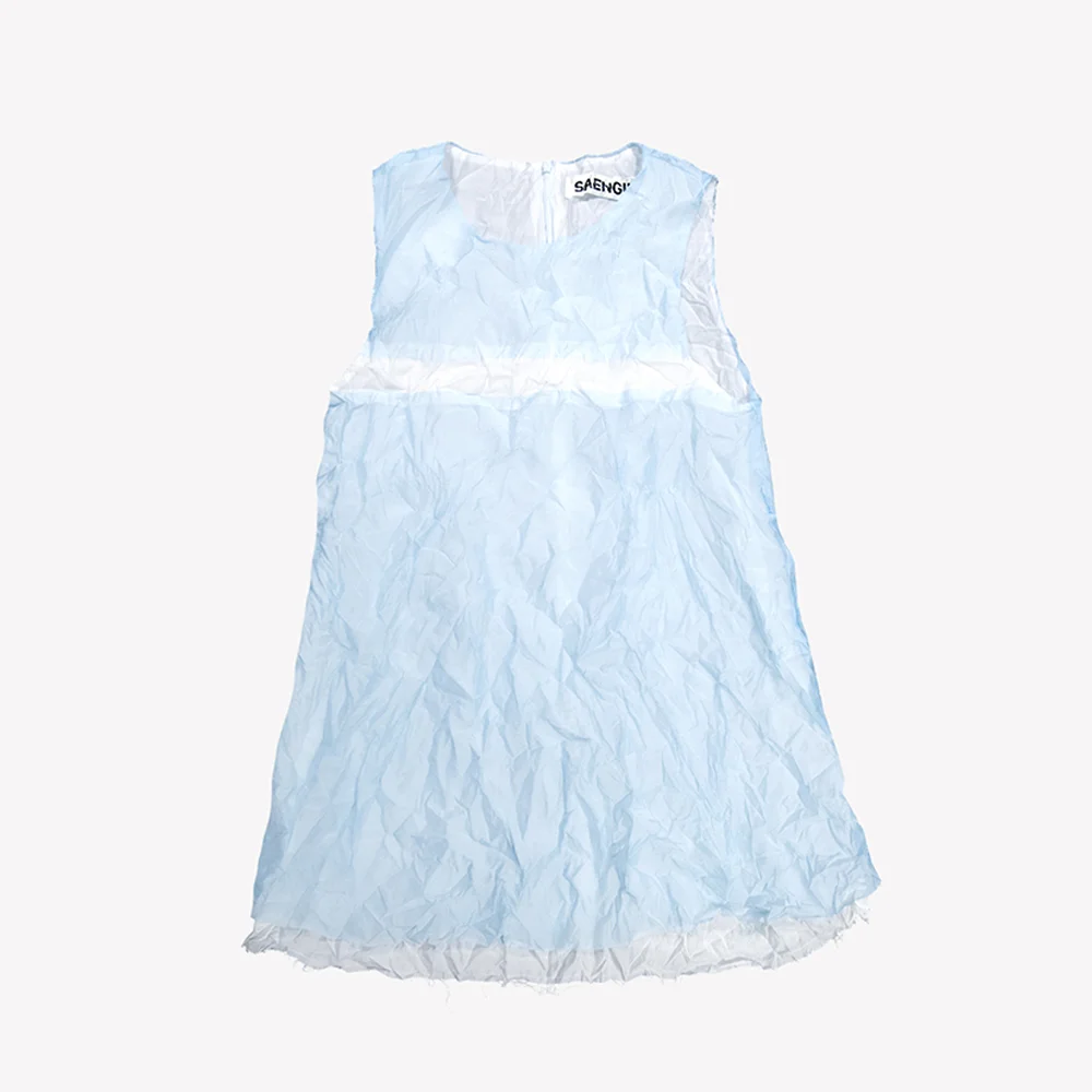 CRINKLE PANEL MINI DRESS - SKY BLUE
