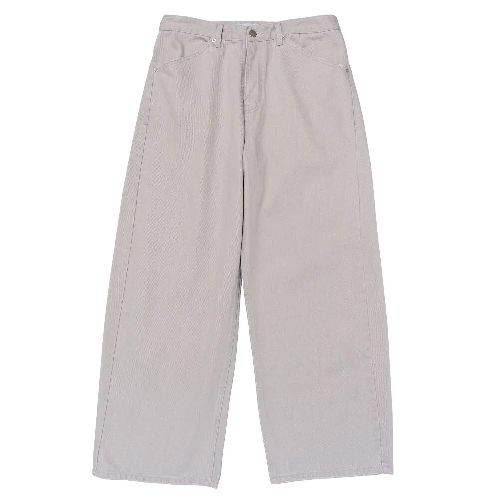 VINTAGE COTTON WIDE CURVED DENIM PANTS (GRAY)