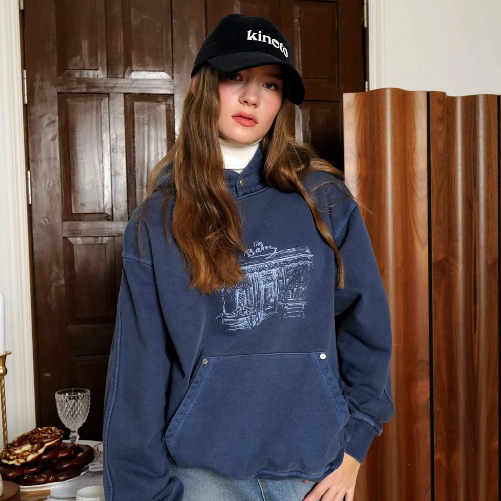 Garment Dyeing Bakery Shop Print Hoodie_Navy_W