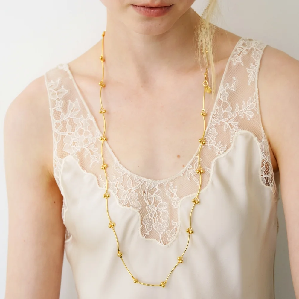 Two Ball Link Chain Long Necklace (L261MNK150)
