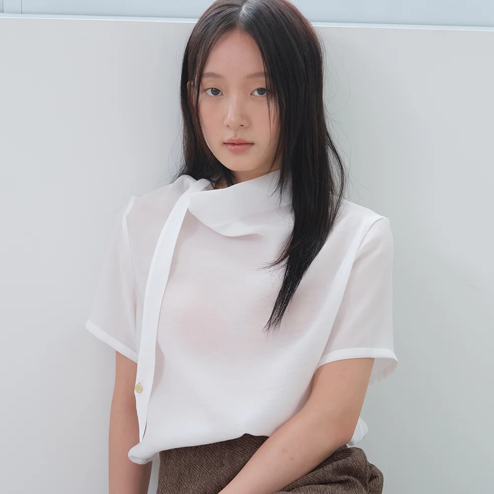 (2次_)Draped tie half blouse_ivory