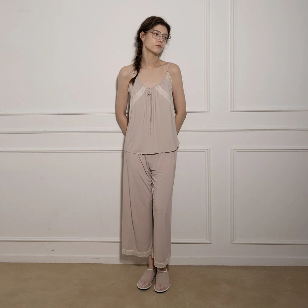 MJ_Lace sling top and pajamas pants set_2color