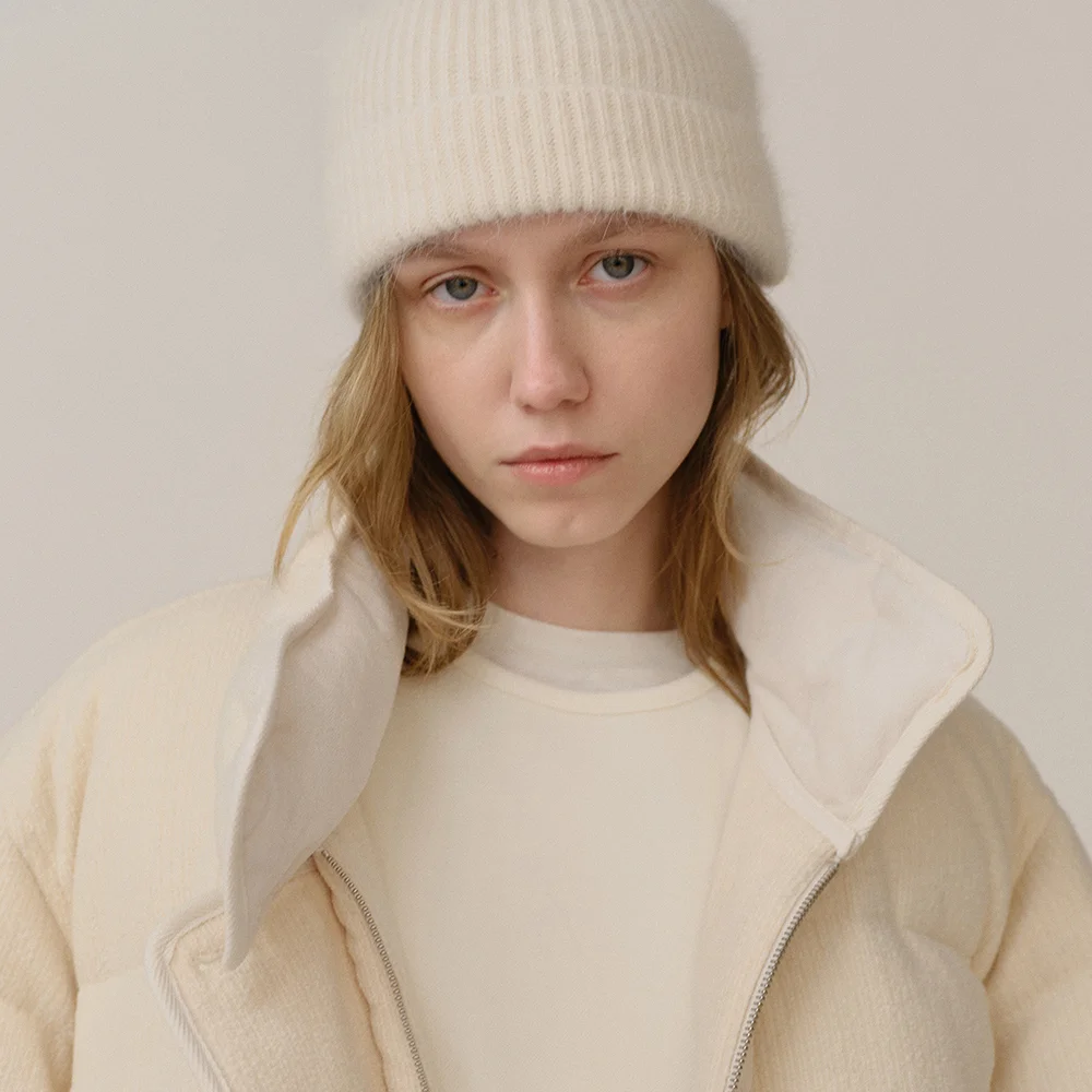 Angora Knit Beanie Cream