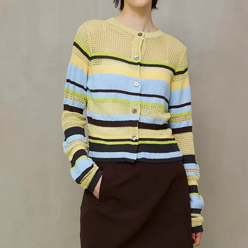 (W) Mesh Border Cardigan (LIME)