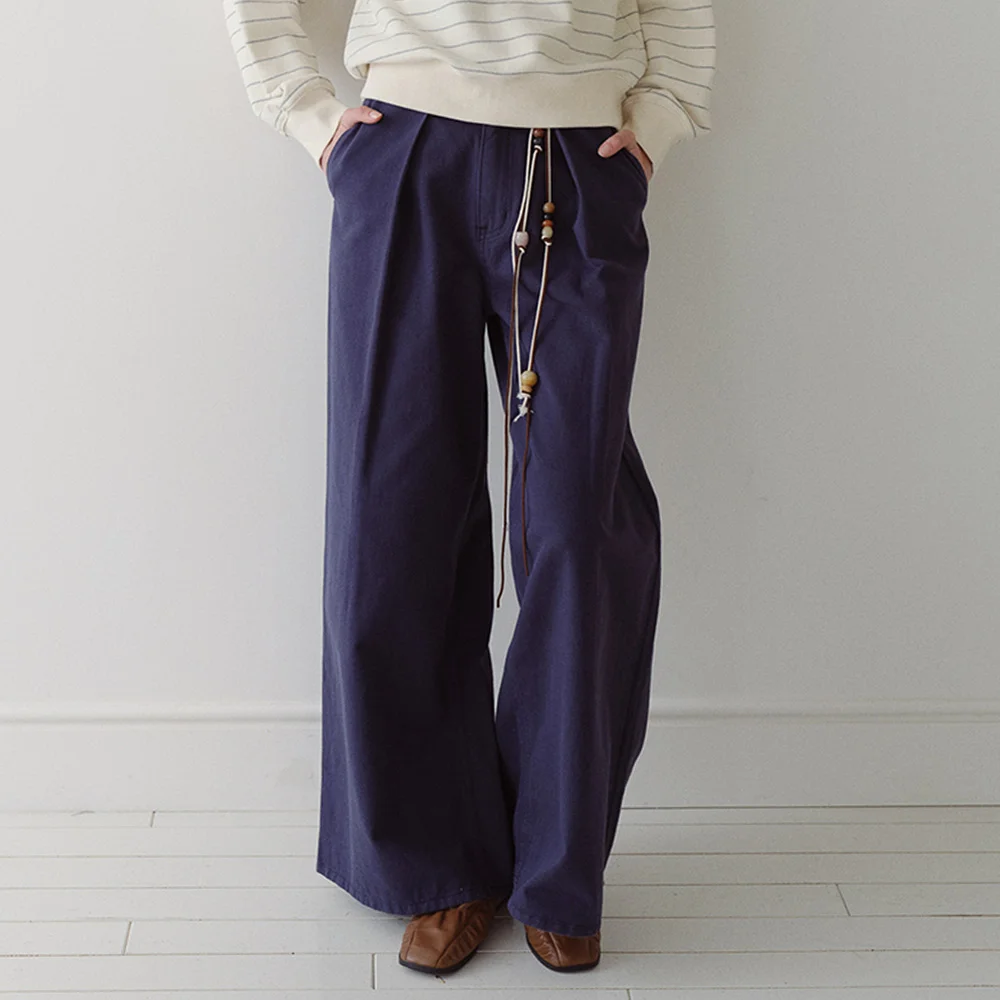 ONE TUCK WIDE DENIM PANTS - BLUE