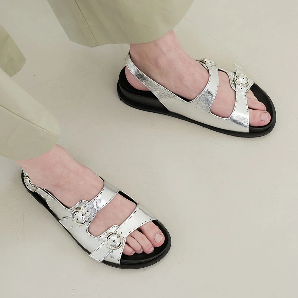 Oscar Sandals Leather Silver