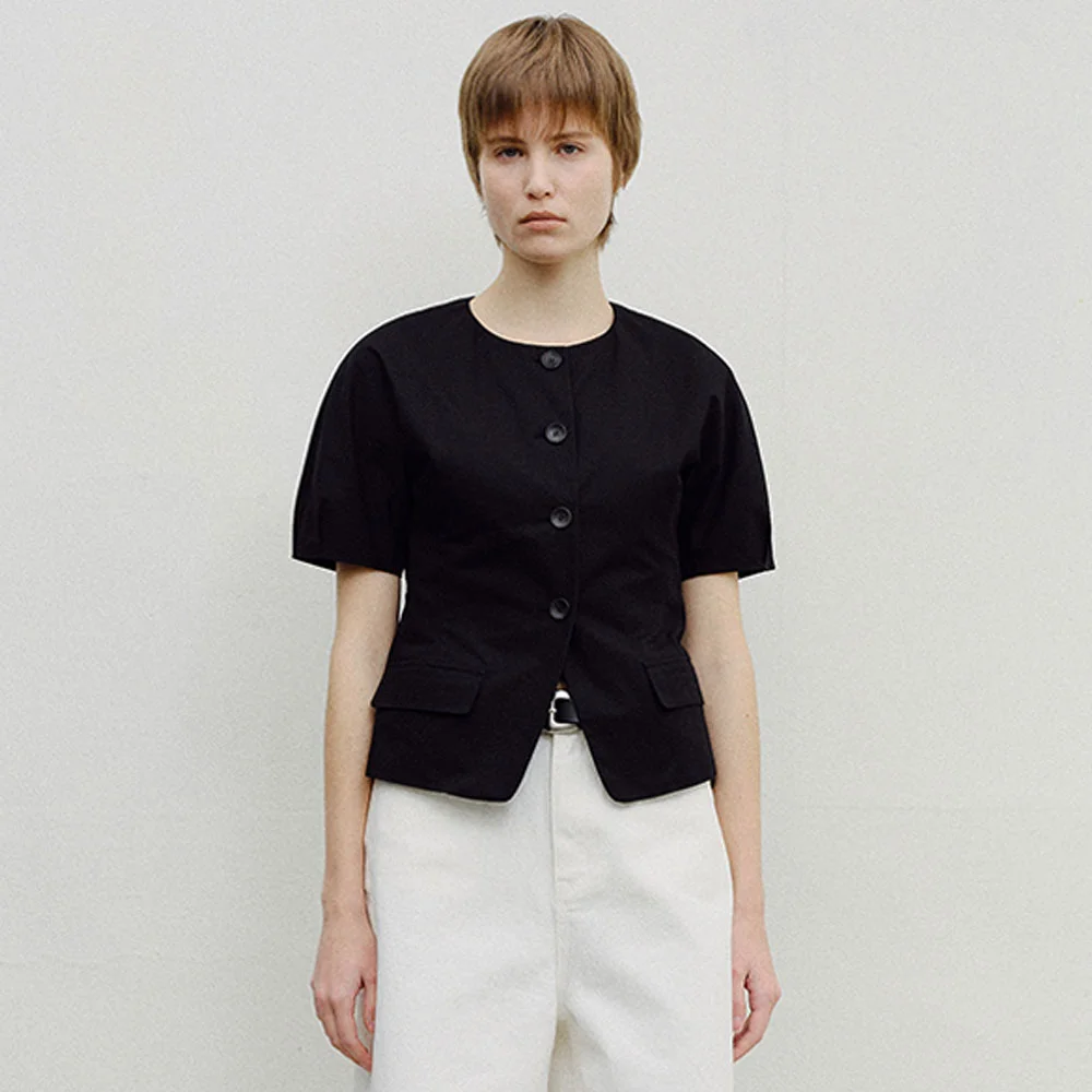 PUFF SLEEVE BLOUSE JACKET - BLACK